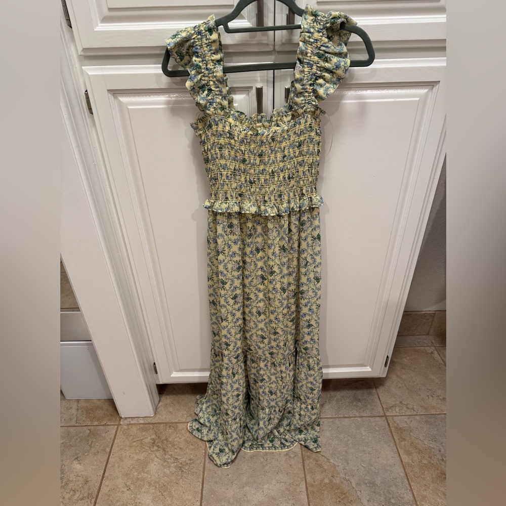 Max Studio Green Smocked Ruffled Sundress for Wedding Guests